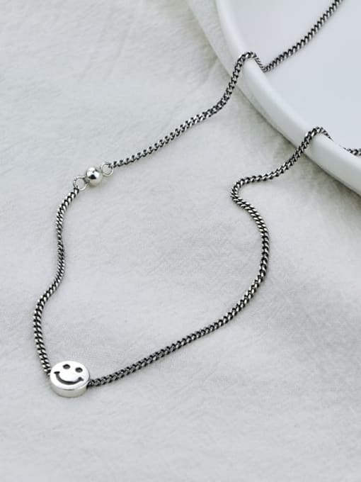 SHUI Vintage Sterling Silver With Gun Plated Simplistic Smiley Power Necklaces 2