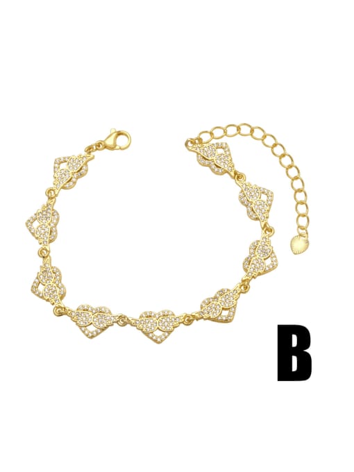 B Brass Cubic Zirconia Heart Vintage Bracelet