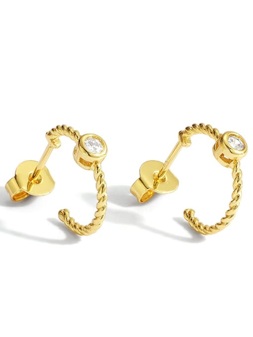 Gold twist Brass Rhinestone Geometric Minimalist Huggie Earring