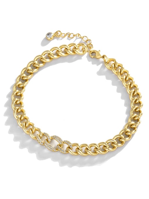 Gold Brass Rhinestone Geometric Hip Hop Link Bracelet