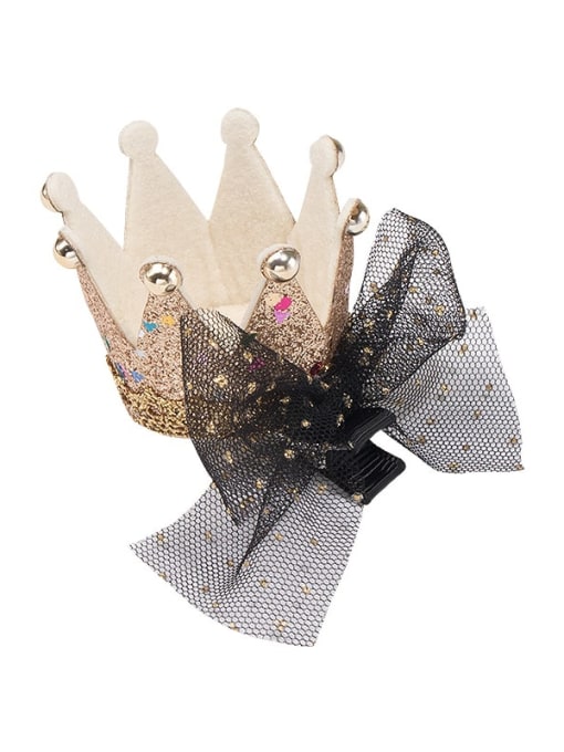 3 gold crown black mesh bow hairpin Alloy  Leather Cute CrownMulti Color Hair Barrette