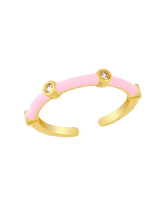 Pink Brass Enamel Rhinestone Geometric Minimalist Band Ring
