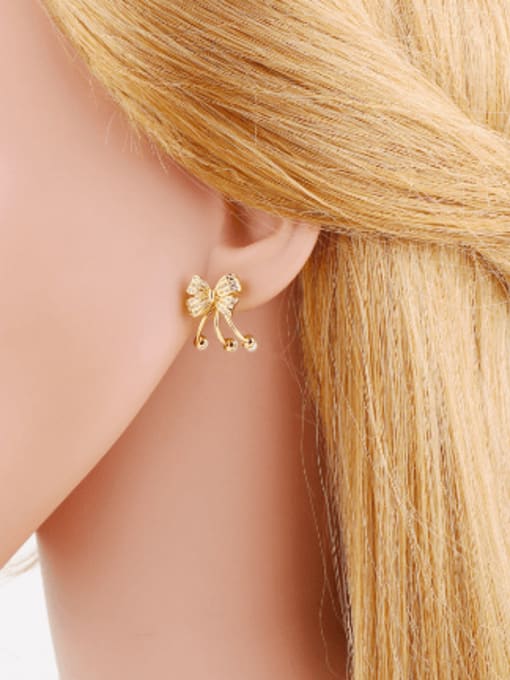 CC Brass Imitation Pearl Bowknot Trend Stud Earring 1