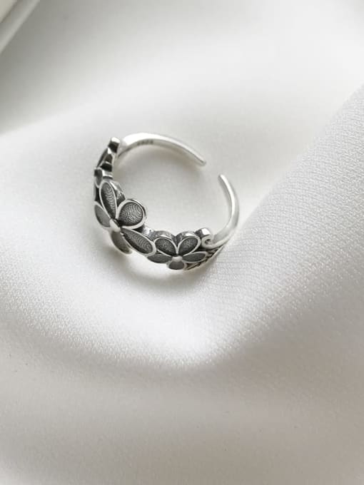 Boomer Cat 925 Sterling Silver  Little Flower Retro  Free Size Ring