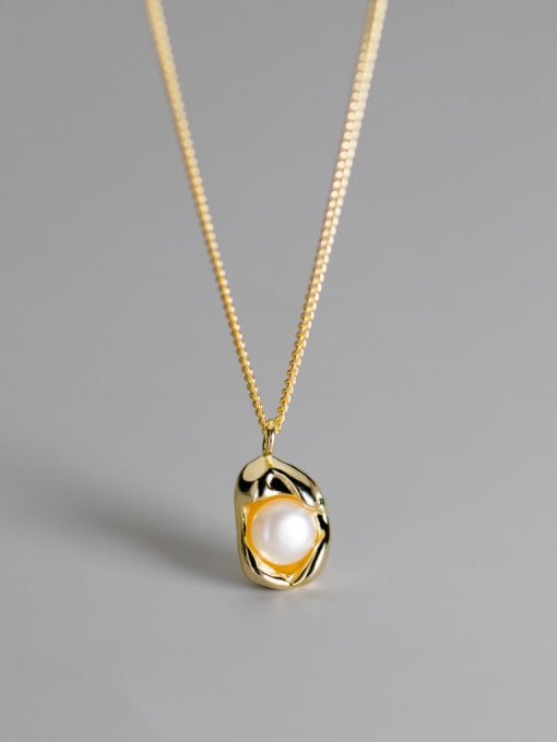 Rosh 925 Sterling Silver Imitation Pearl Vintage Irregular Pendant Necklace 0