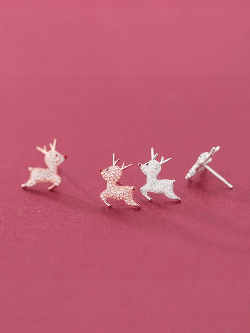 Rosh 925 Sterling Silver Rhinestone Deer Cute Christmas Stud Earring 0