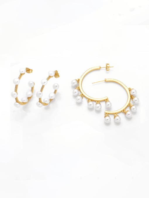 CC Brass Imitation Pearl Geometric Minimalist Stud Earring
