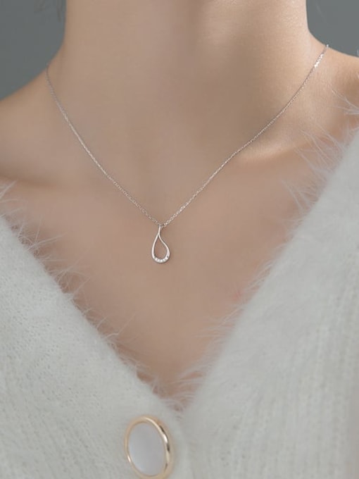 Rosh 925 Sterling Silver  Hollow Water Drop Minimalist Necklace 1