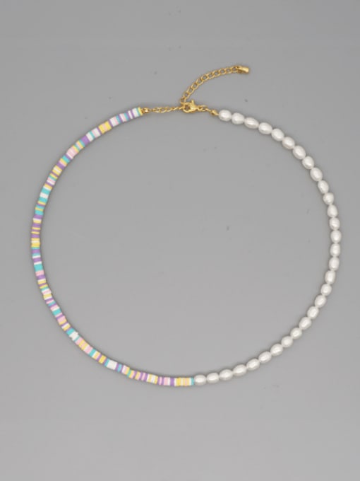 ZZ N200033B Freshwater Pearl Multi Color Polymer Clay Geometric Bohemia Necklace