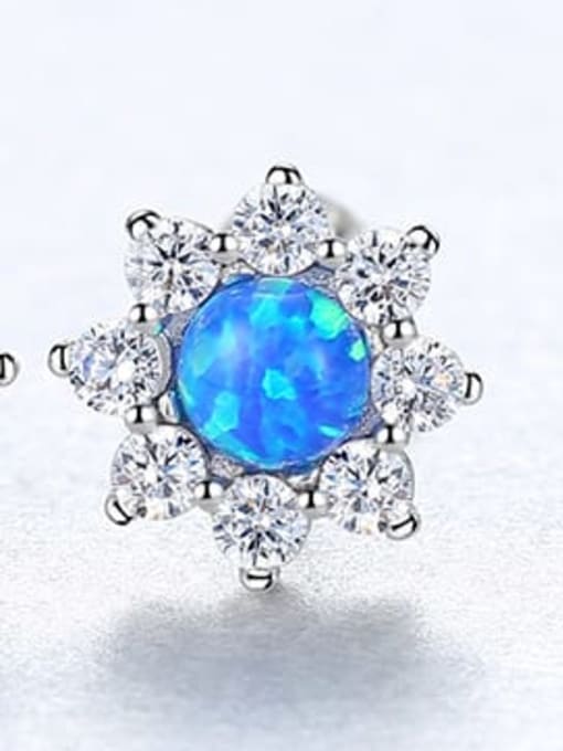 Blue 18E03 925 Sterling Silver Opal Flower Classic Stud Earring