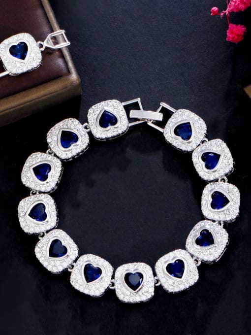 royal blue Brass Cubic Zirconia Multi Color Geometric Heart Luxury Bracelet