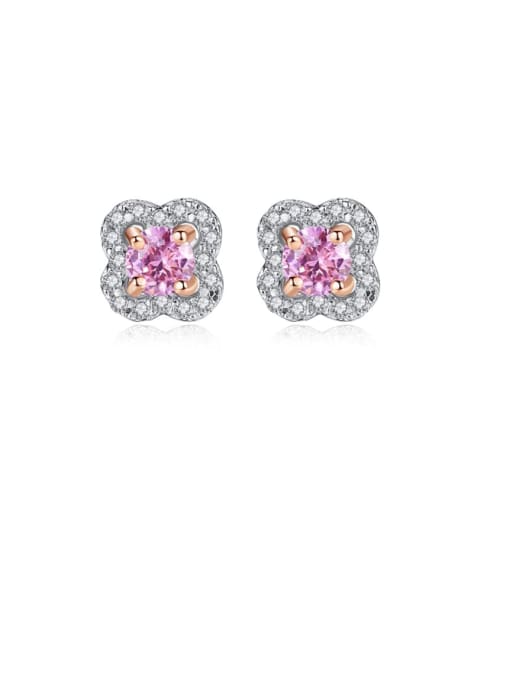 CCUI 925 Sterling Silver Cubic Zirconia Pink Flower Dainty Stud Earring 0