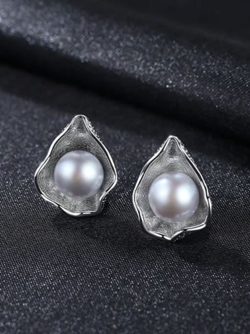 Gray 3c08 925 Sterling Silver Freshwater Pearl White Irregular Vintage Stud Earring