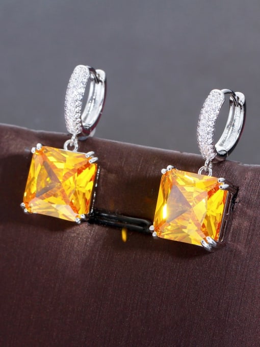 Yellow Brass Cubic Zirconia Geometric Luxury Drop Earring