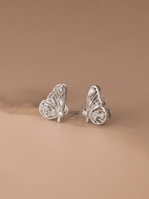 Rosh 925 Sterling Silver Cubic Zirconia Bowknot Dainty Stud Earring 2