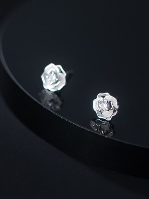 Rosh 925 Sterling Silver Cubic Zirconia Enamel Flower Cute Stud Earring 1