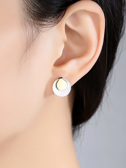 CCUI 925 Sterling Silver Shell White Round Minimalist Stud Earring 1