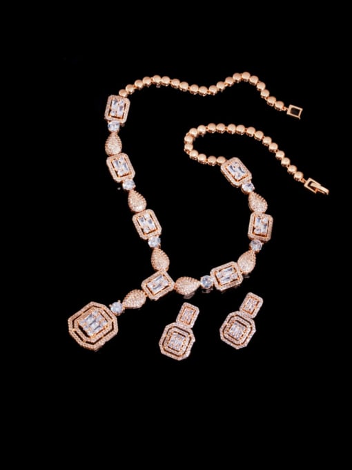 L.WIN Brass Cubic Zirconia  Luxury Geometric Earring and Necklace Set 2