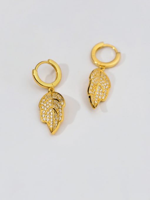 gold 925 Sterling Silver Cubic Zirconia Leaf Dainty Huggie Earring