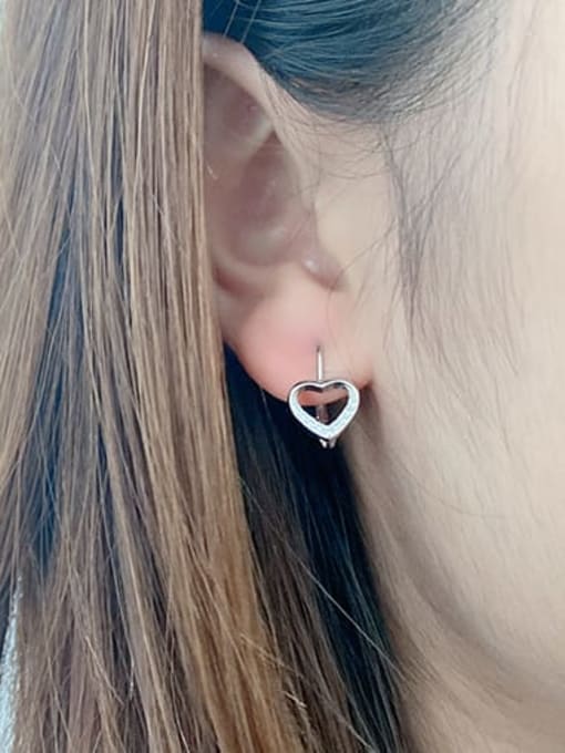 BC-Swarovski Elements 925 Sterling Silver Cubic Zirconia Heart Minimalist Huggie Earring 1