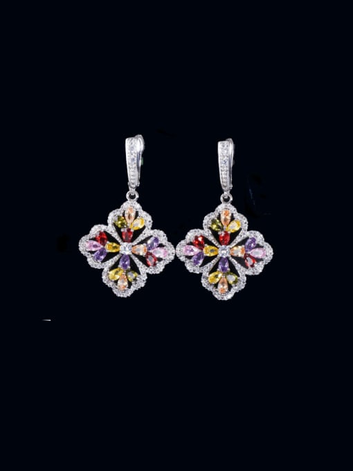 colour Brass Cubic Zirconia Clover Luxury Huggie Earring