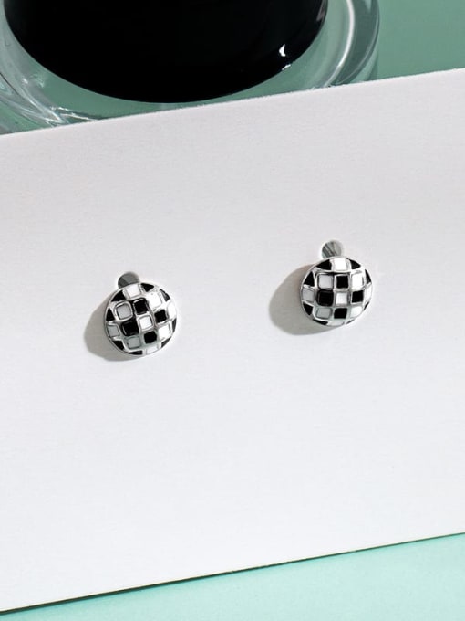 ES2131 【 Platinum 】 925 Sterling Silver Enamel Geometric Minimalist Stud Earring
