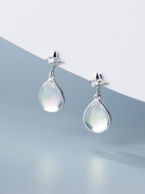 Rosh 925 Sterling Silver Glass Stone Water Drop Minimalist Drop Earring 0