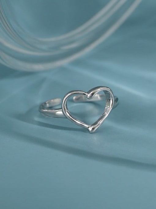 DAKA 925 Sterling Silver Hollow Heart Minimalist Band Ring 1