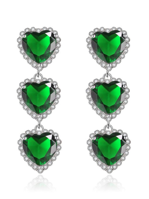 green Brass Cubic Zirconia Heart Dainty Drop Earring