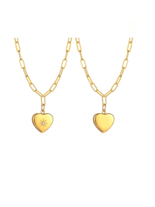 CONG Titanium Steel Rhinestone Heart Minimalist Necklace 4