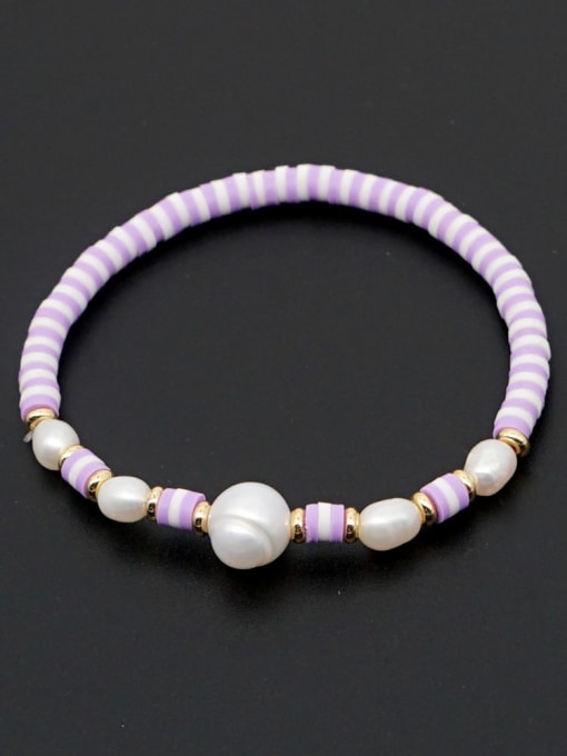 ZZ B200056A Freshwater Pearl Multi Color Polymer Clay Round Bohemia Stretch Bracelet