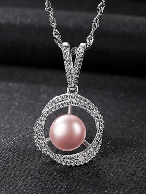 Pink 6E04 925 Sterling Silver 3A Zircon Freshwater Pearl Pendant Necklace