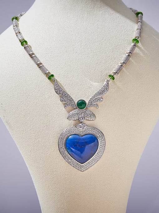 White K+ Blue Brass Cubic Zirconia Heart Luxury Necklace
