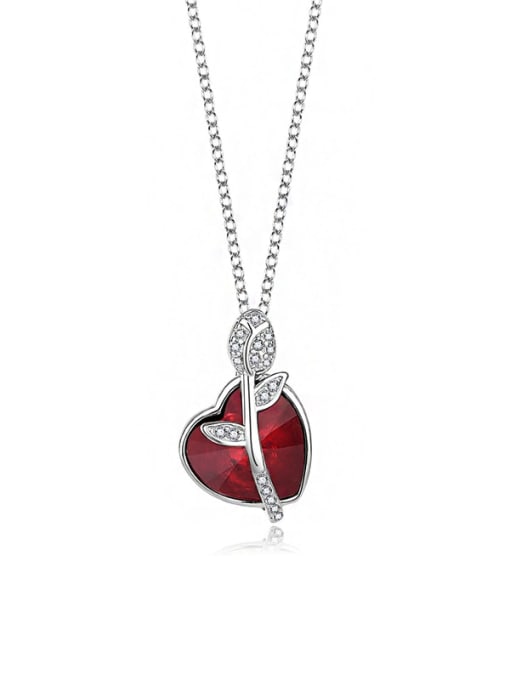 JYXZ 054 (red) 925 Sterling Silver Austrian Crystal Heart Classic Necklace