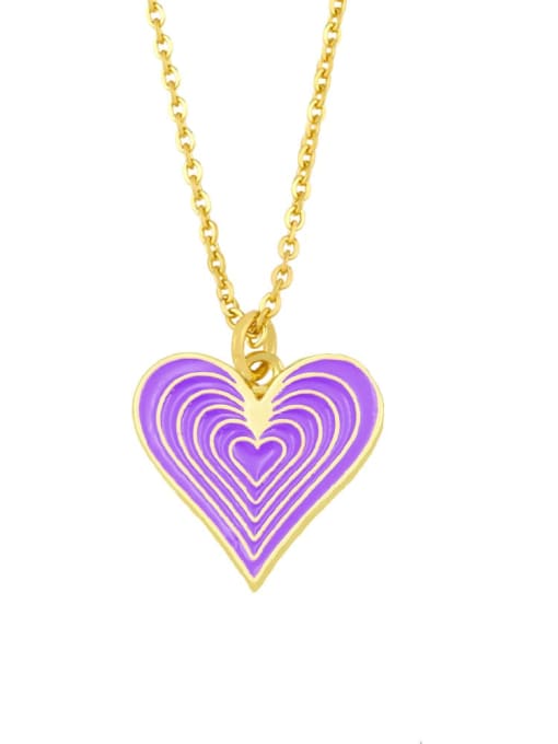 purple Brass Enamel Minimalist Heart  Pendnat Necklace
