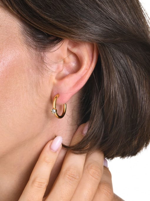 LI MUMU Stainless steel Rhinestone Geometric Minimalist Huggie Earring 2