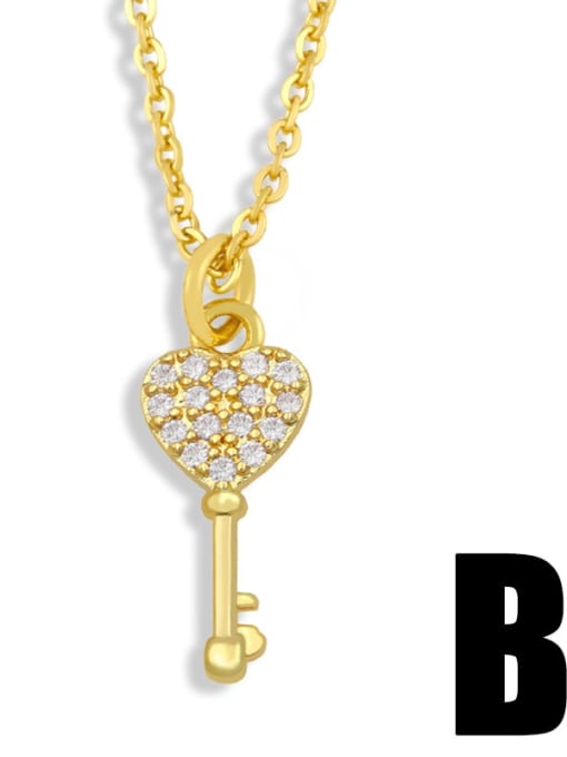 B Brass Cubic Zirconia Key Hip Hop Necklace