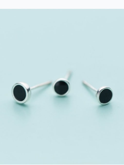Rosh 925 Sterling Silver Black Enamel Round Minimalist Stud Earring 2