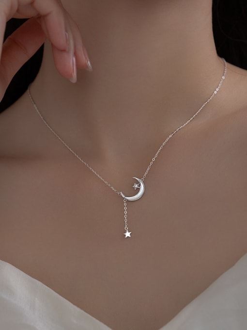 Rosh 925 Sterling Silver Shell Moon Minimalist Lariat Necklace 2