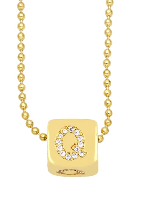 Q Brass Cubic Zirconia Letter Vintage square Pendant Necklace