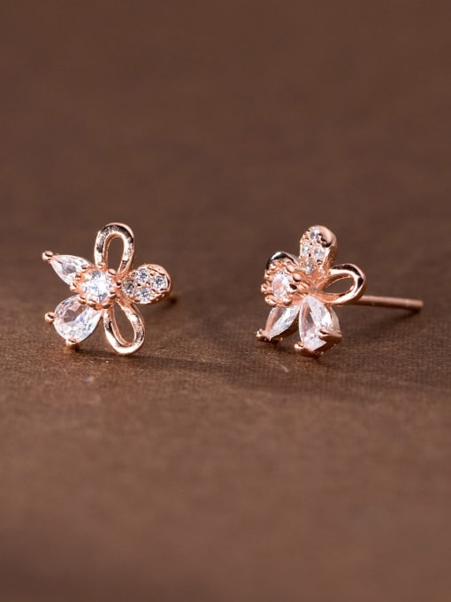 Rosh 925 Sterling Silver Cubic Zirconia Flower Dainty Stud Earring 2