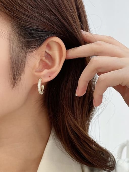 Luxu Brass Cubic Zirconia Geometric Minimalist Hoop Earring 2