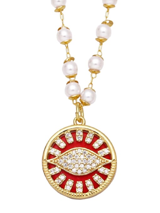CC Brass Imitation Pearl Evil Eye Vintage Necklace 1