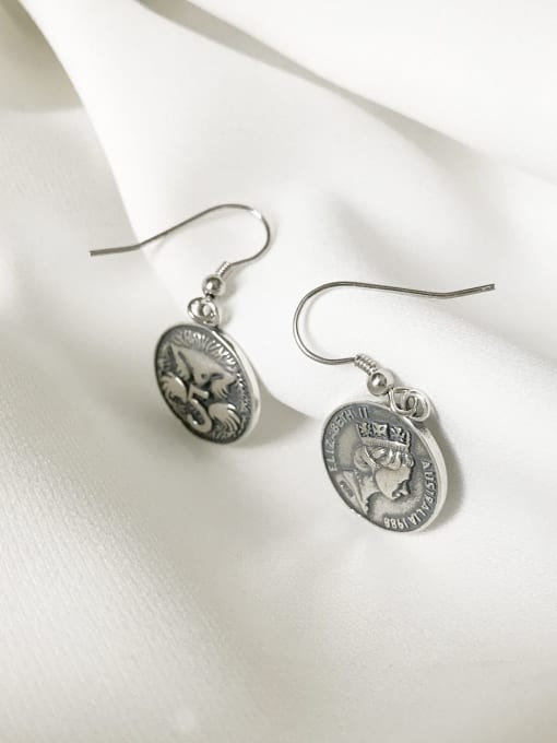 Boomer Cat 925 Sterling Silver Coin Vintage Hook Earring (Single) 0