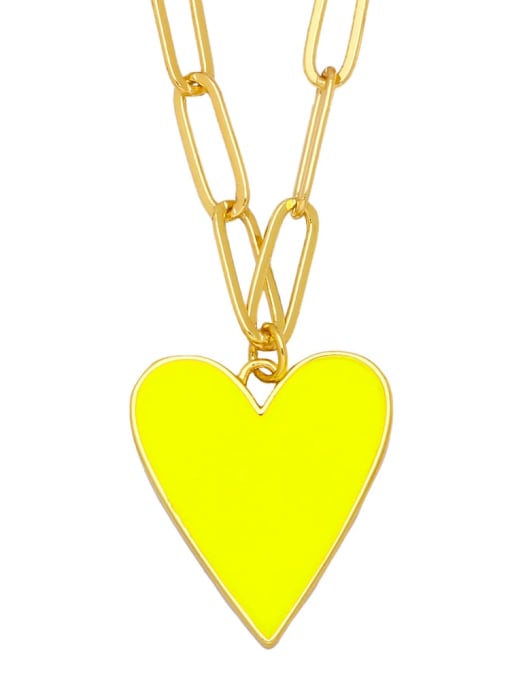yellow Brass Enamel  Vintage Heart Pendant Necklace