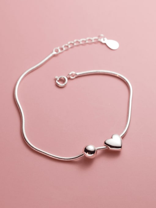 Rosh 925 Sterling Silver Heart Minimalist Snake Bone Chain Link Bracelet