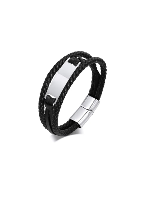 CONG Stainless steel Artificial Leather Geometric Hip Hop Set Bangle