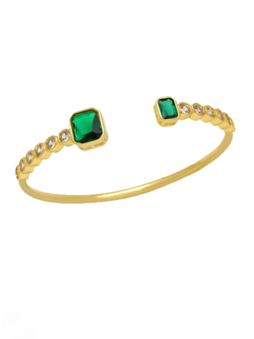 green Brass Glass Stone Geometric Vintage Cuff Bangle