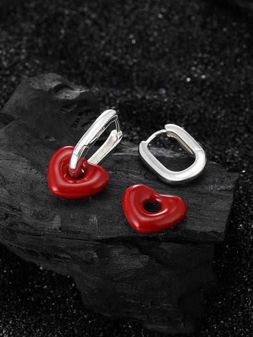 KDP1618 red 925 Sterling Silver Enamel Heart Minimalist Huggie Earring