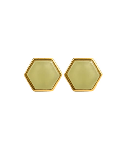 Polygonal Hotan Jade Earrings 925 Sterling Silver Jade Hexagon Vintage Stud Earring